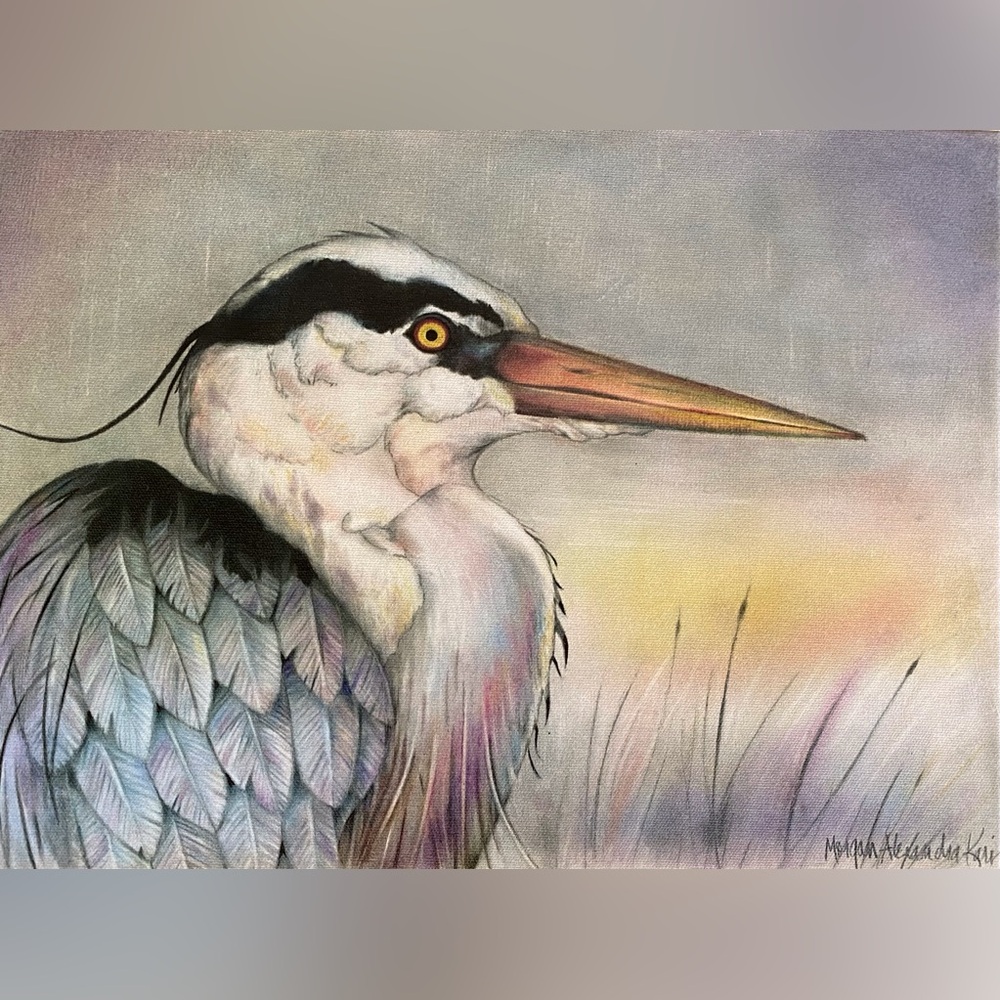 BLUE HERON IN THE MIST quality print on canvas
